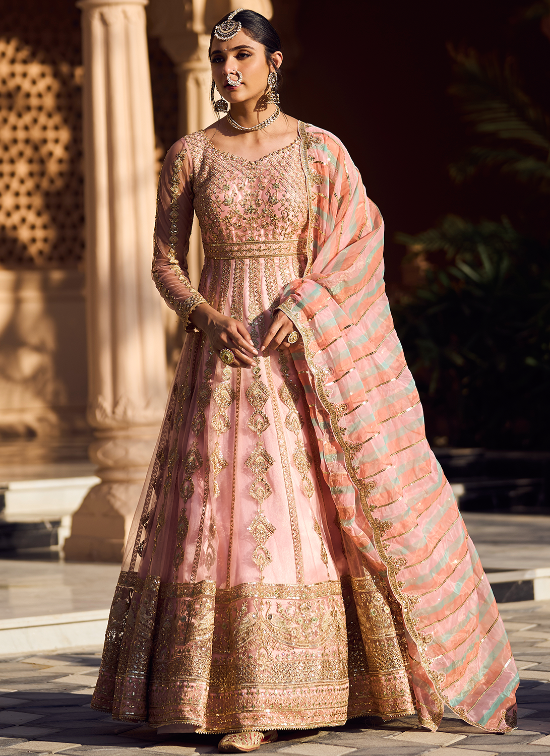 Peach Embroidered Anarkali