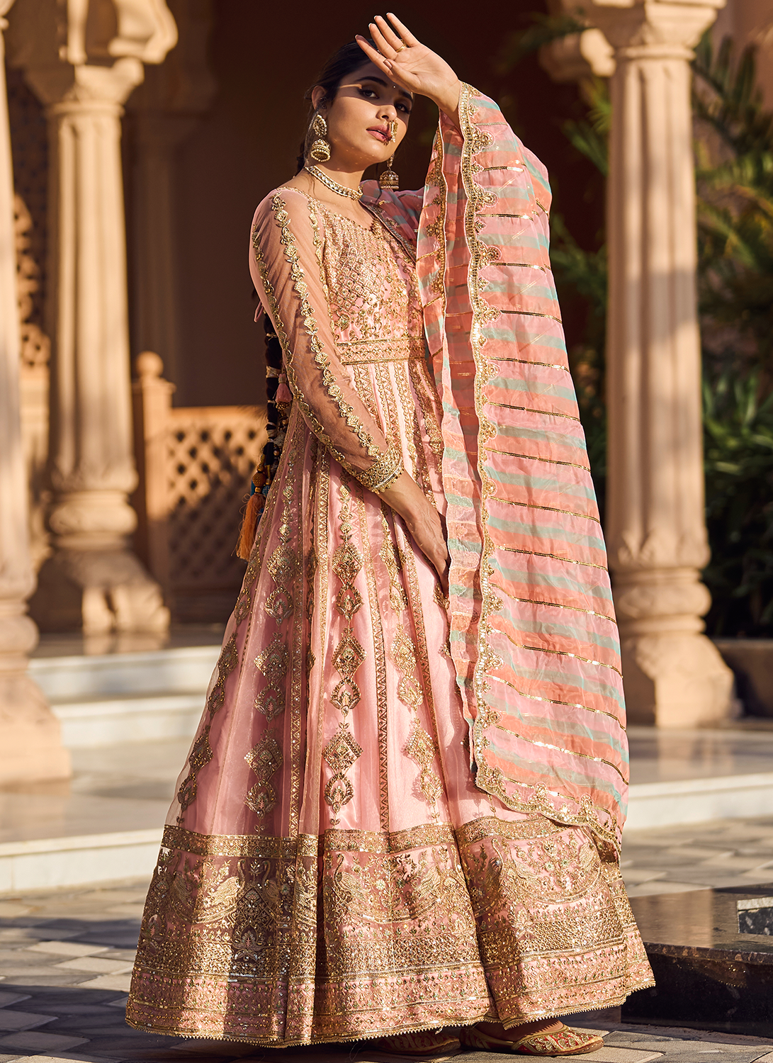 Peach Embroidered Anarkali