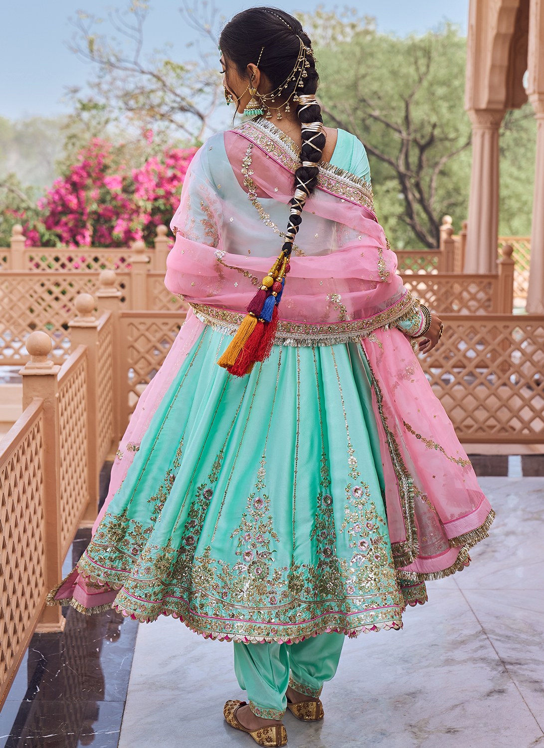 Mint and Pink Embroidered Patiala Suit
