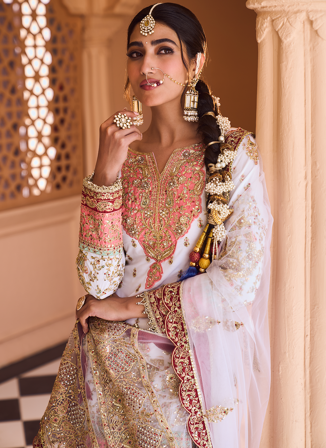 White Multicolor Embroidered Patiala Suit