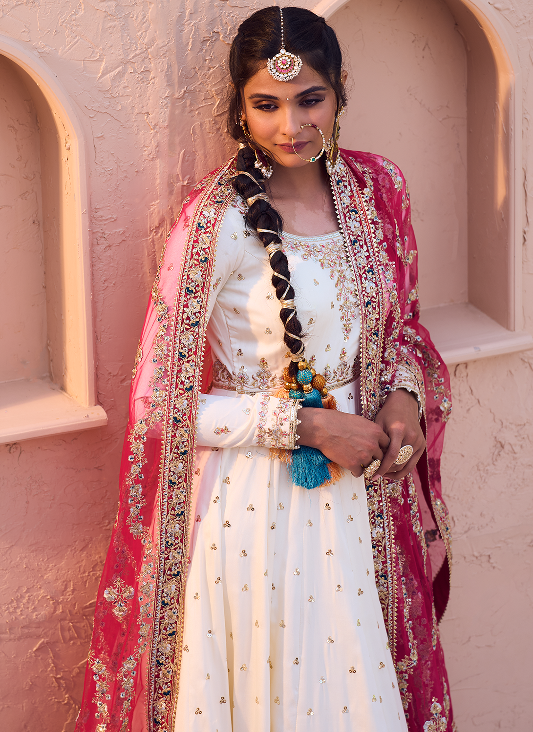 White Multicolor Embroidered Anarkali
