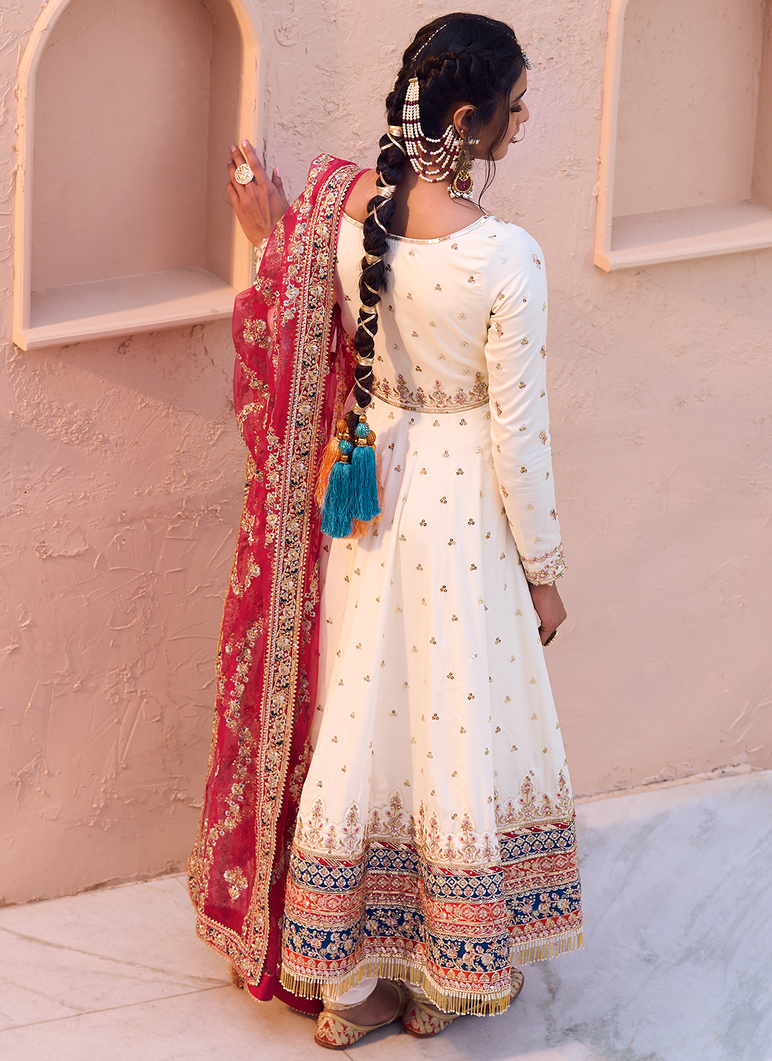 White Multicolor Embroidered Anarkali