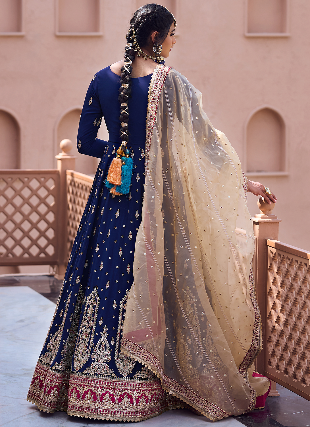 Navy Blue Embroidered Anarkali