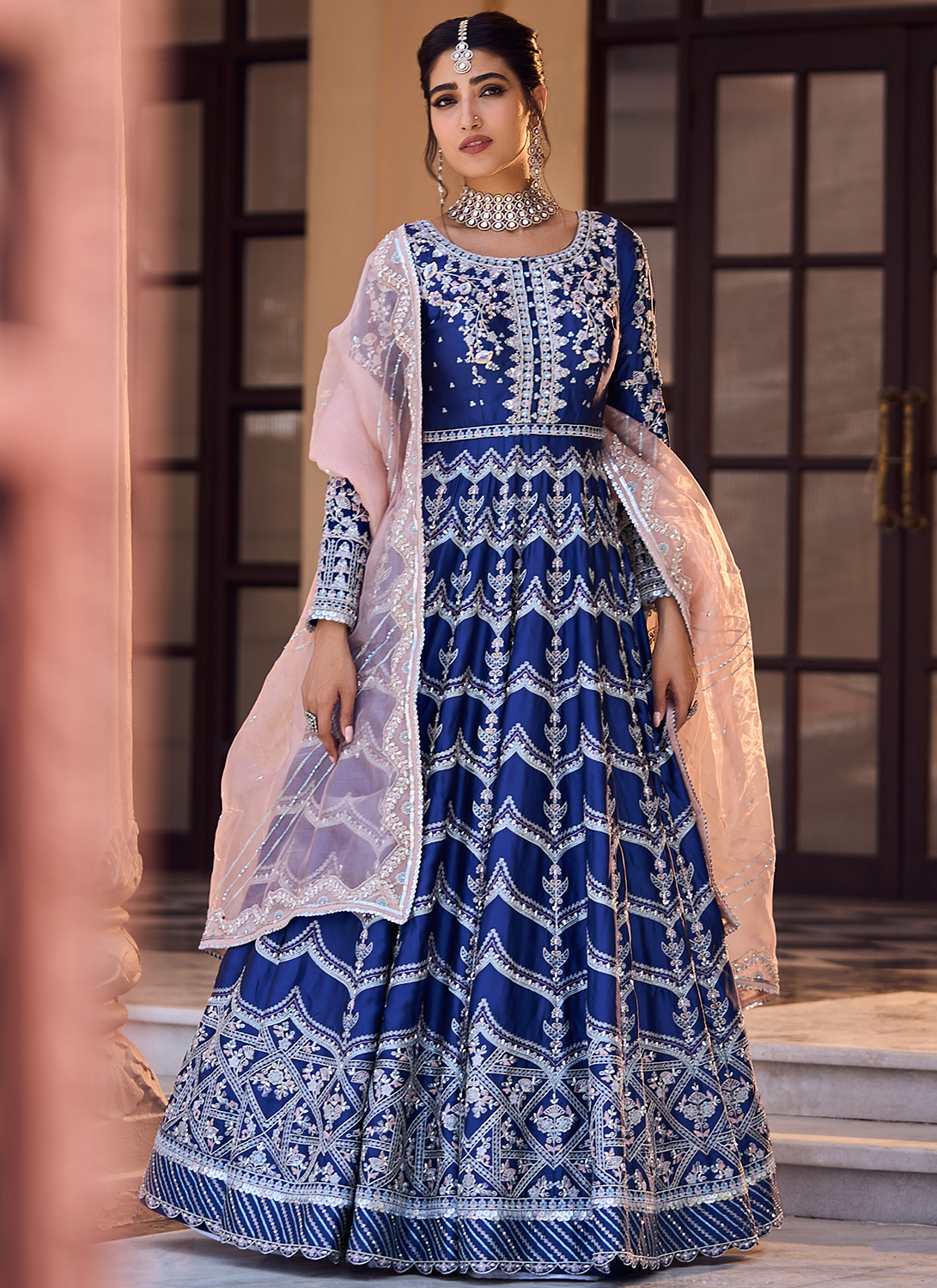 Royal Blue Embroidered Anarkali