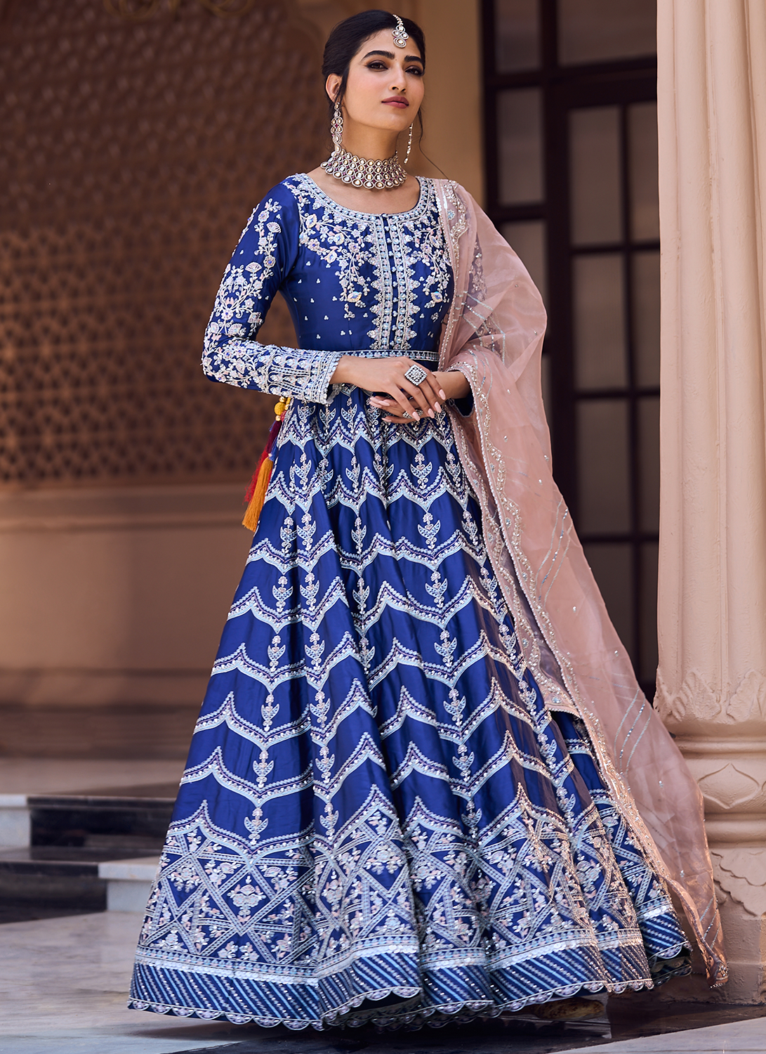 Royal Blue Embroidered Anarkali