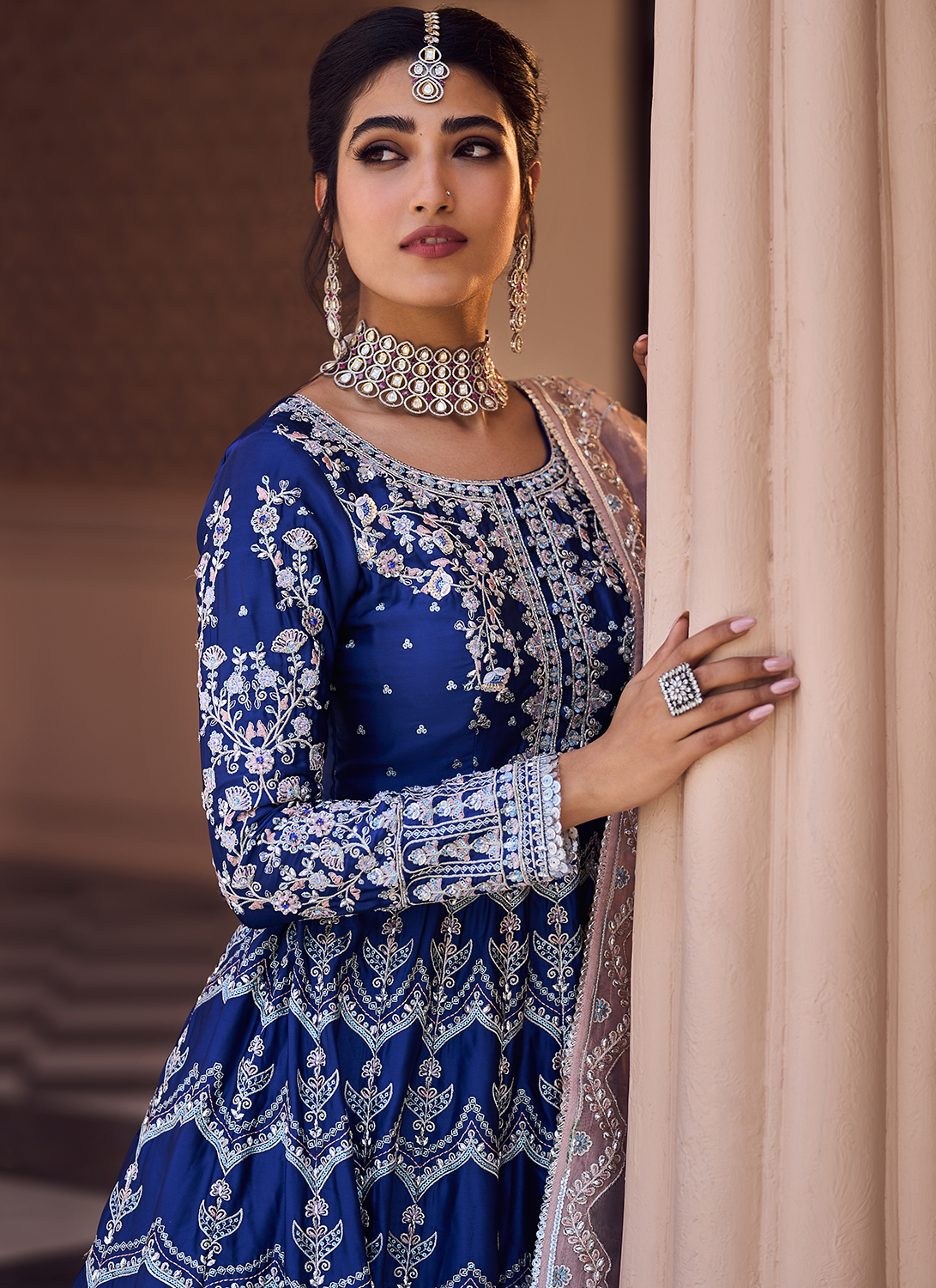 Royal Blue Embroidered Anarkali