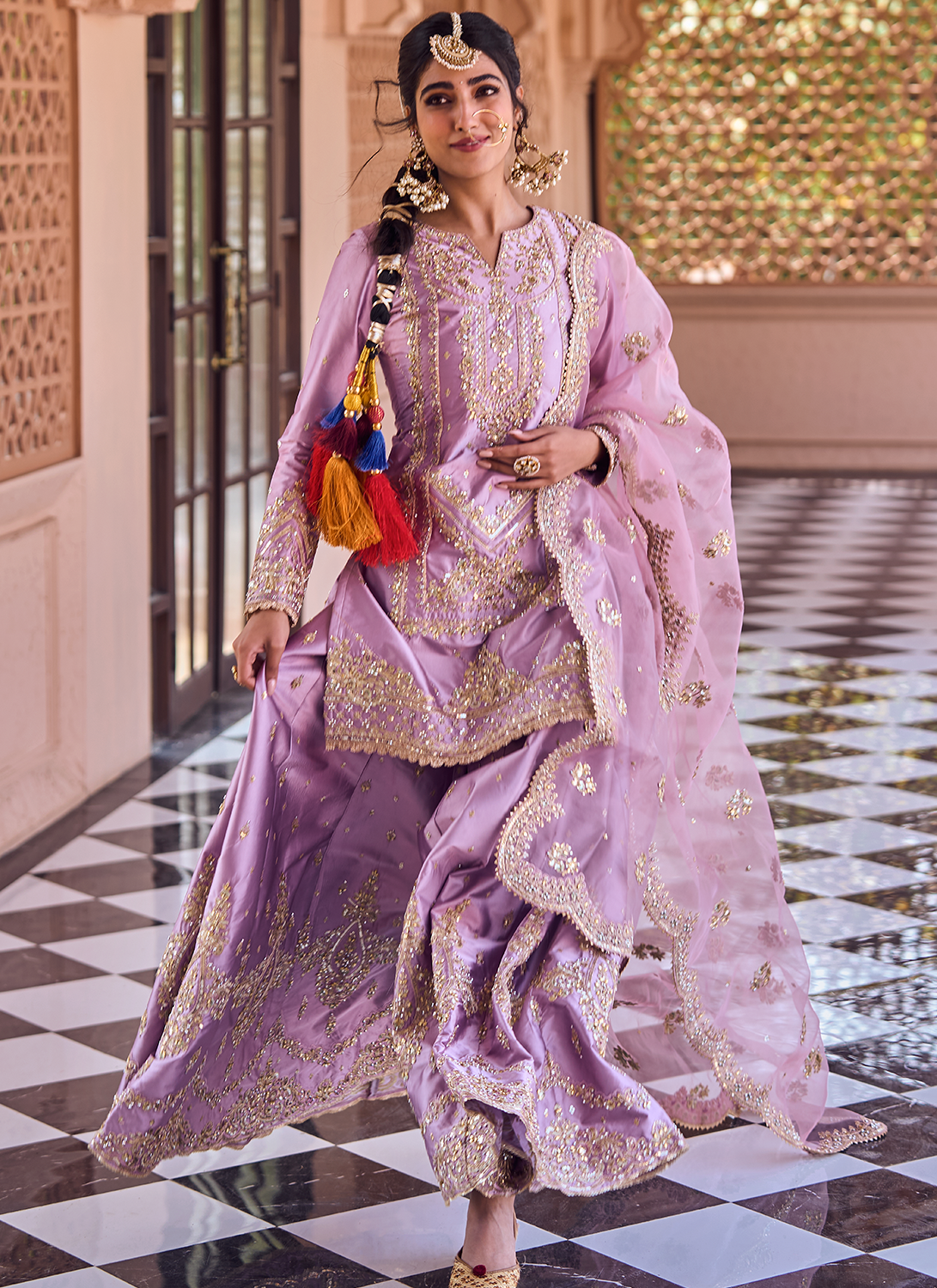 Dusty Purple Embroidered Sharara