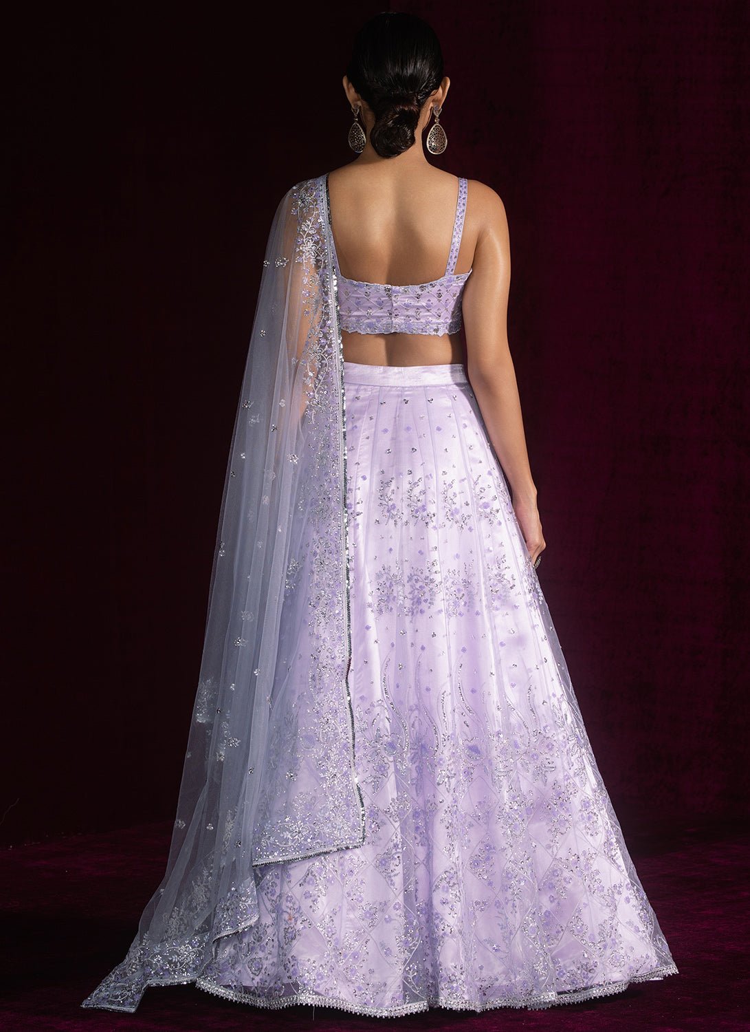 Lavender Embroidered Net Lehenga - Lashkaraa