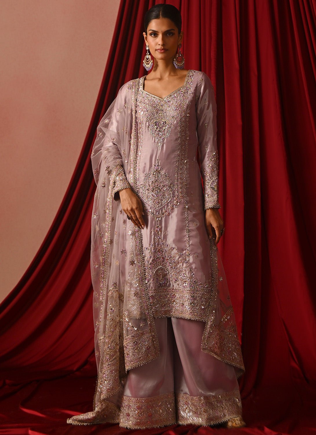 Lavender Embroidered Silk Palazzo Suit - Lashkaraa