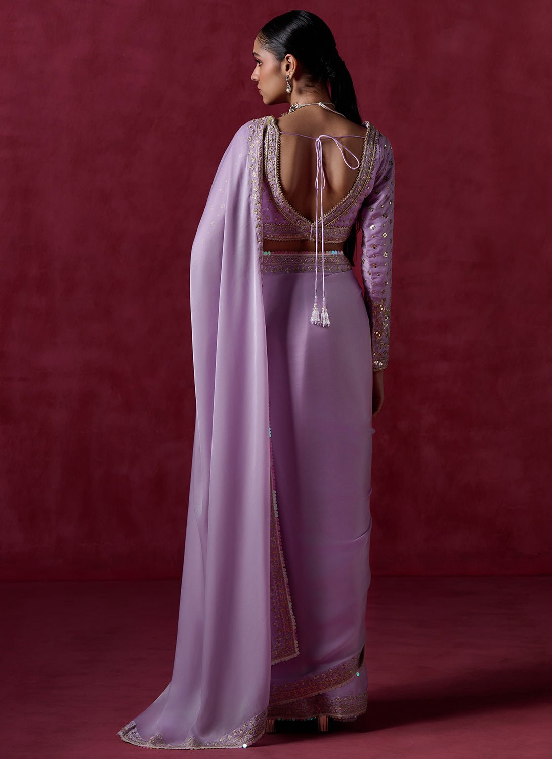 Lavender Embroidered Silk Saree - Lashkaraa