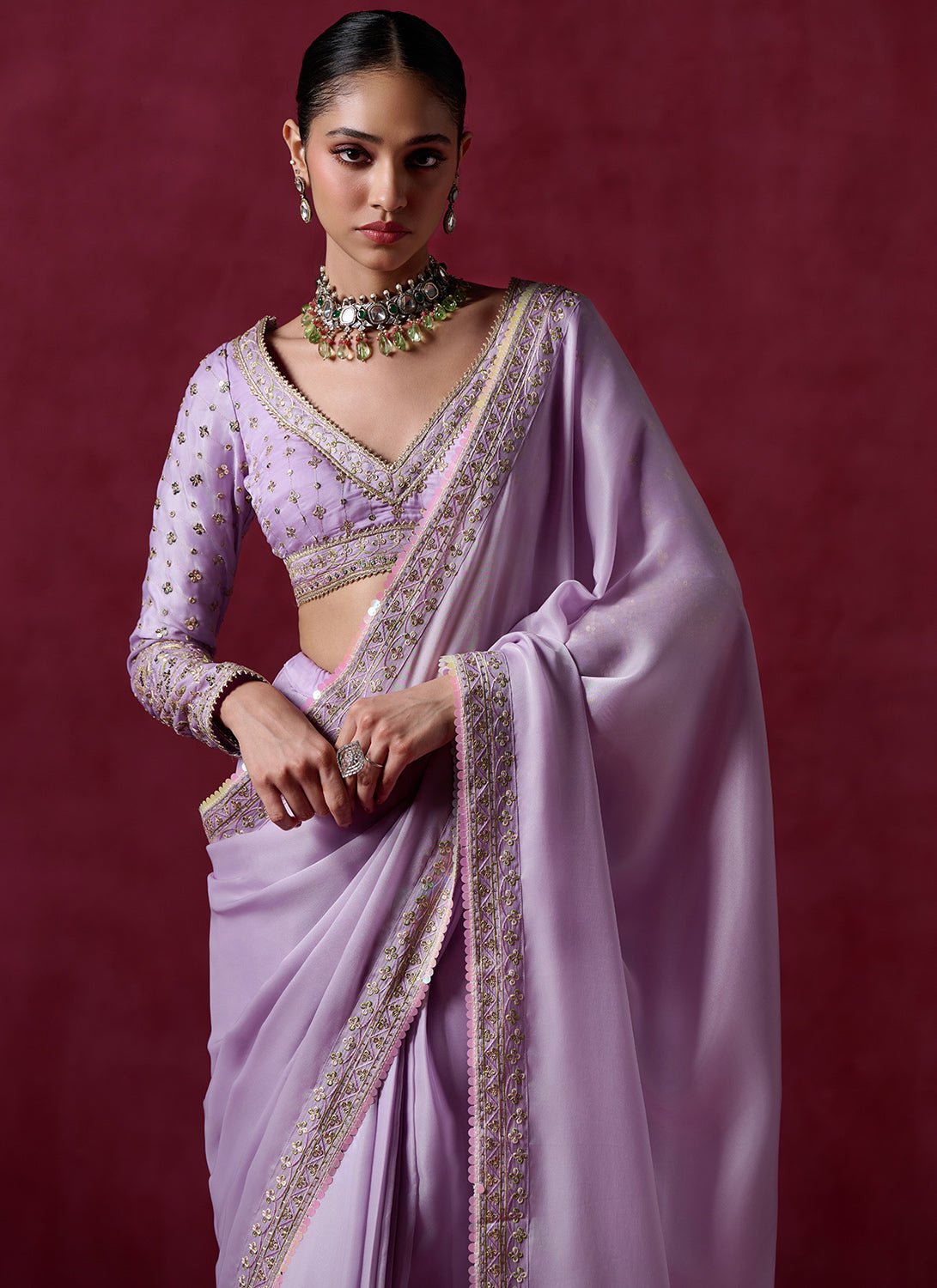 Lavender Embroidered Silk Saree - Lashkaraa