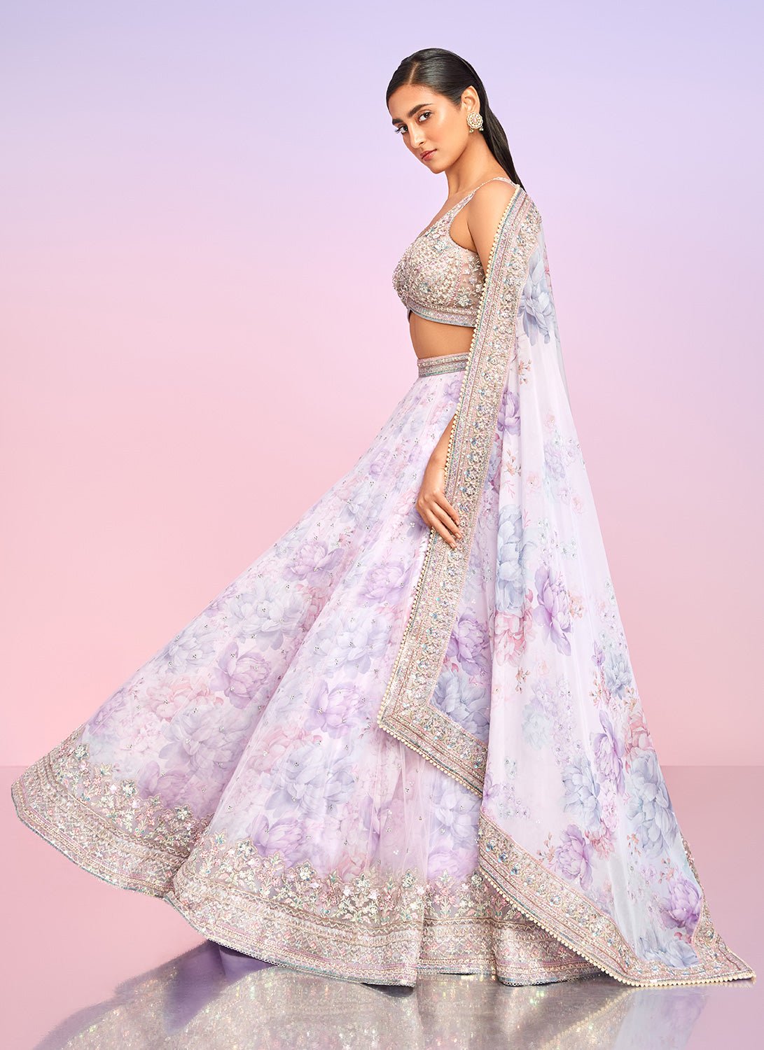 Lavender Floral Embellished Lehenga - Lashkaraa