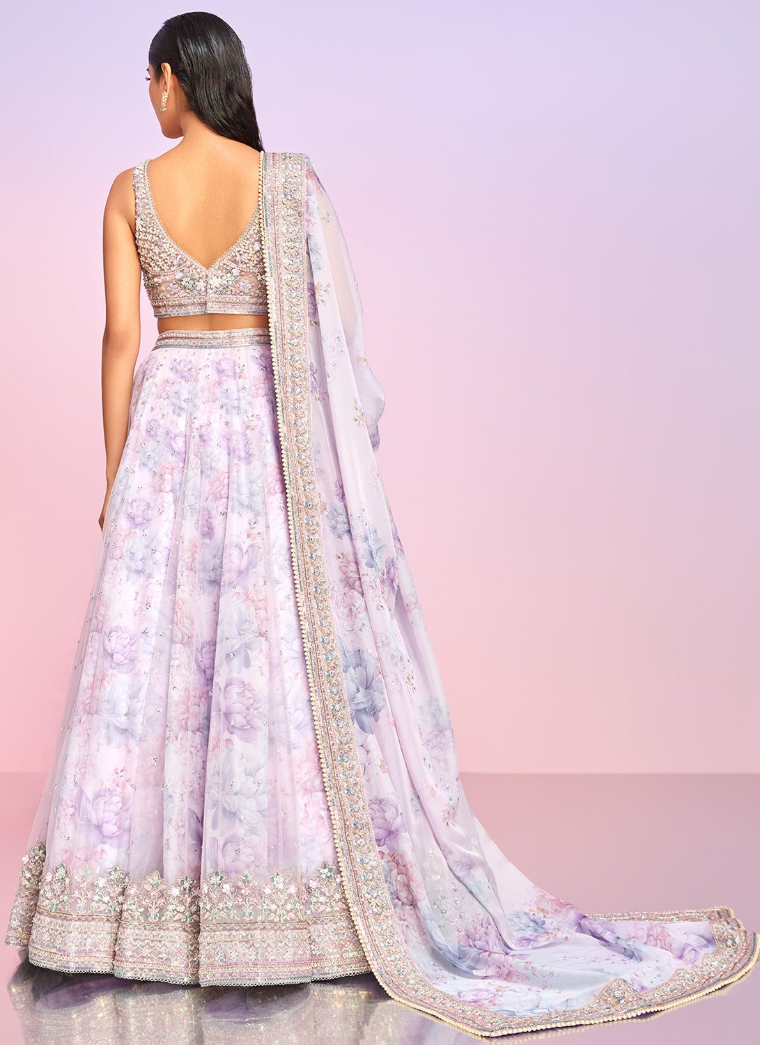 Lavender Floral Embellished Lehenga - Lashkaraa
