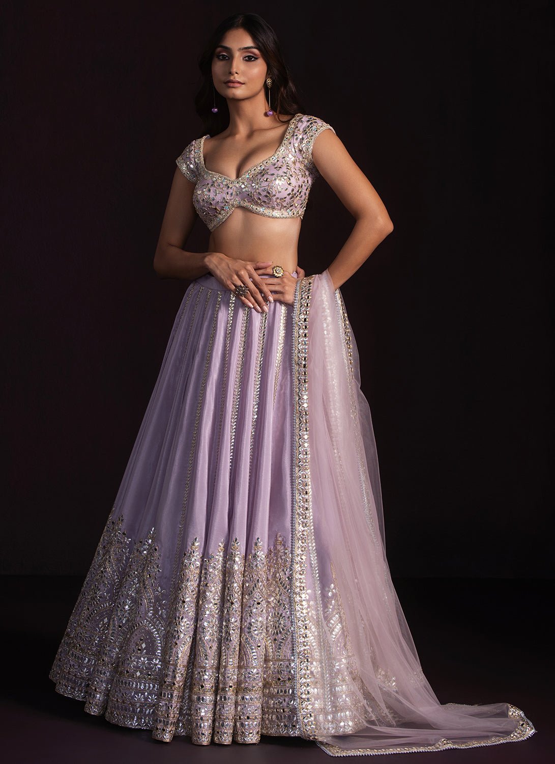 Lavender Mirror Embroidered Lehenga - Lashkaraa