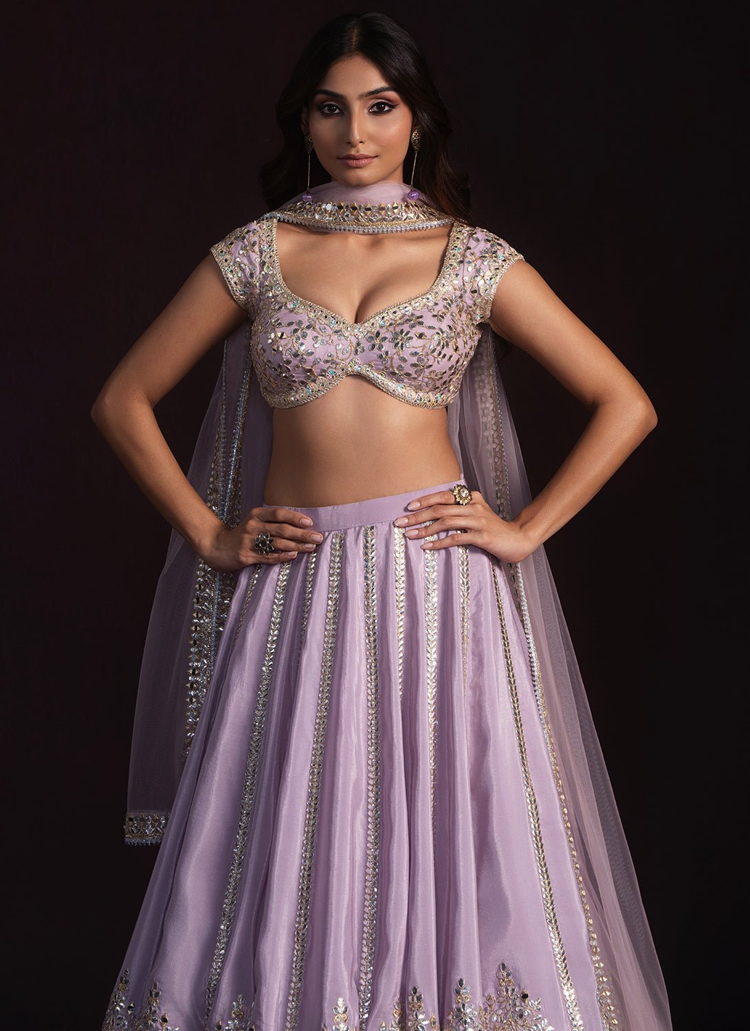Lavender Mirror Embroidered Lehenga - Lashkaraa