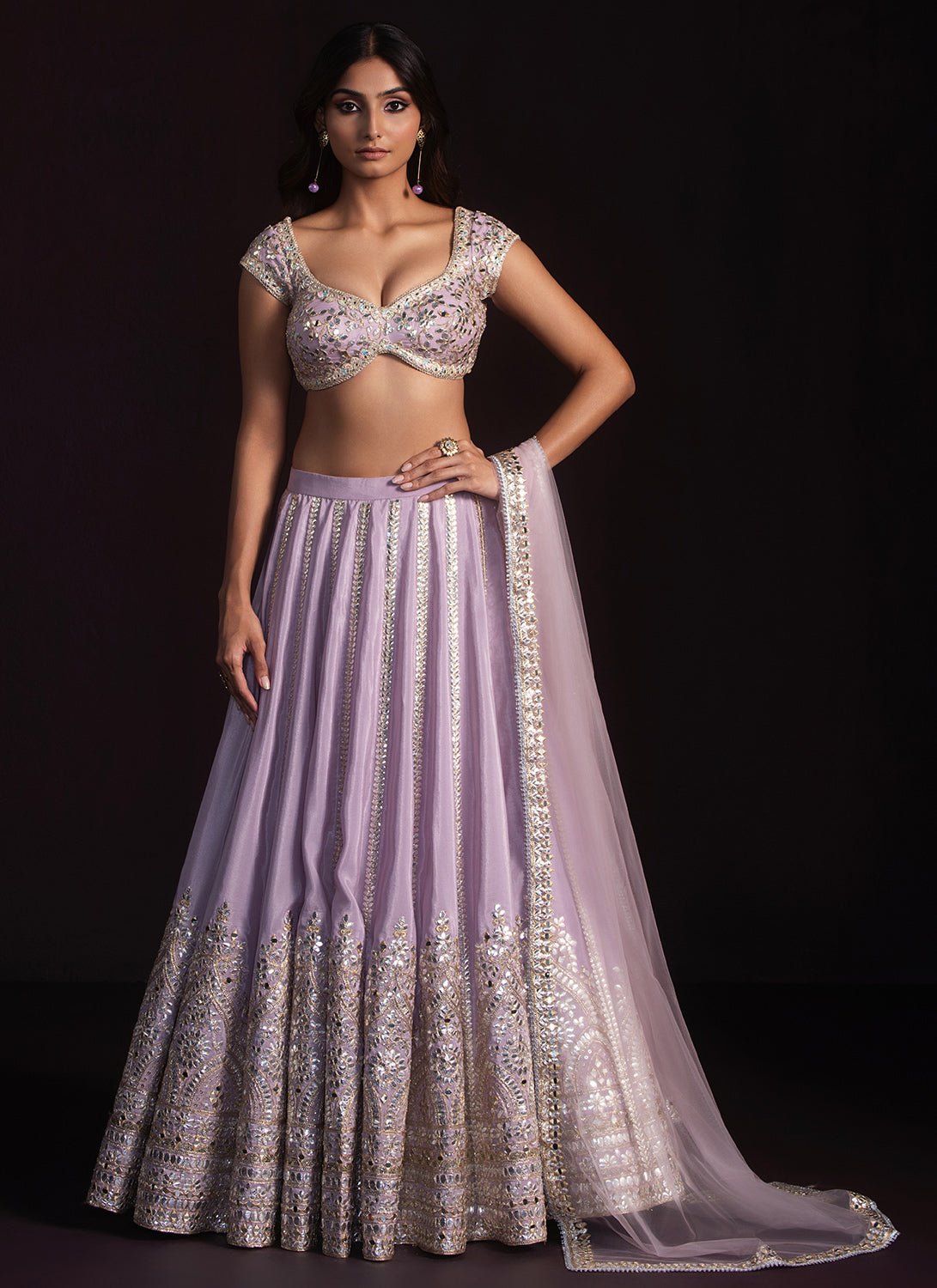 Lavender Mirror Embroidered Lehenga - Lashkaraa