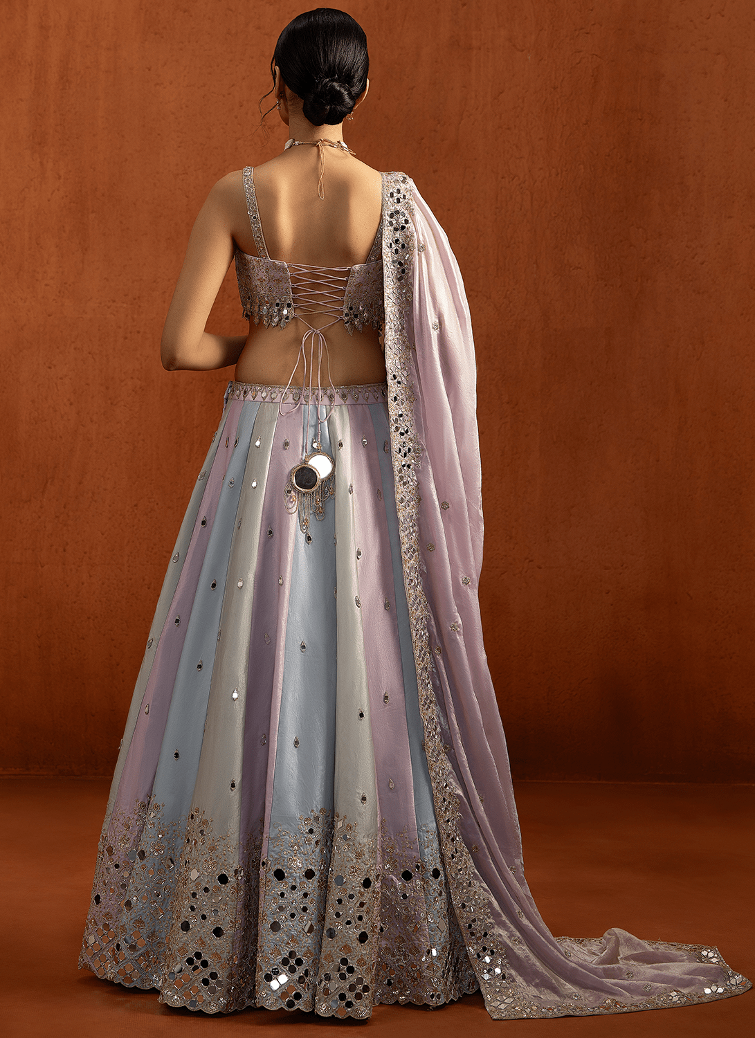 Lavender Multicolor Embroidered Satin Lehenga - Lashkaraa