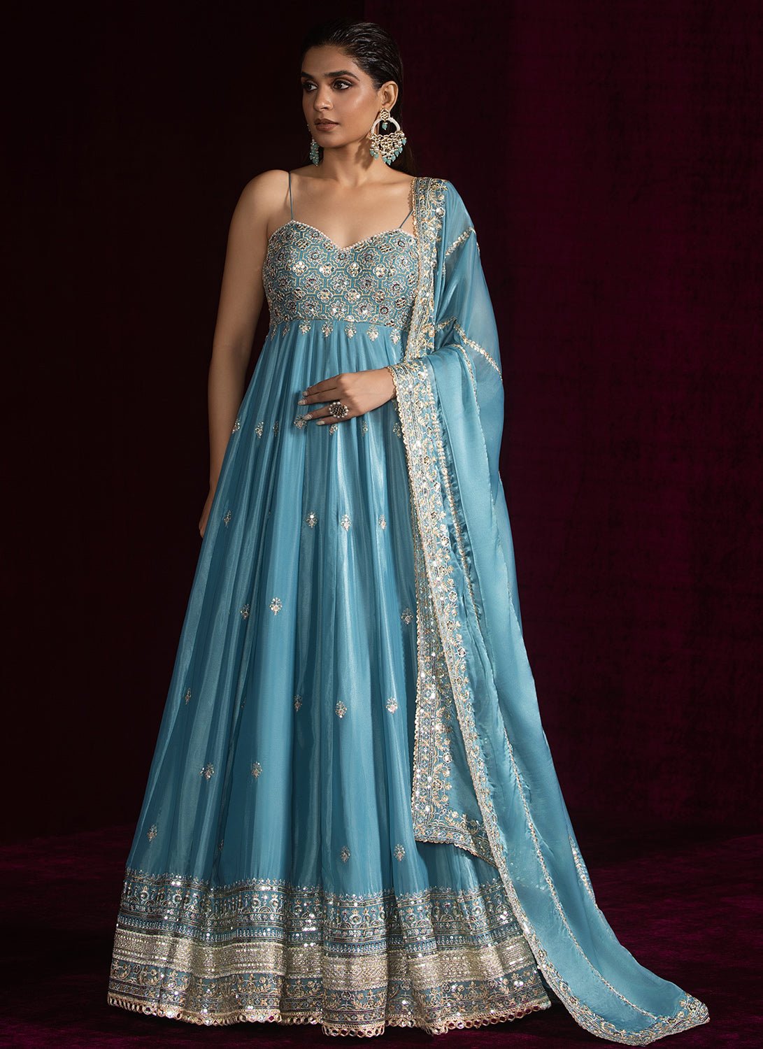 sachin and babi light blue dress Believe In Love Embroidered Maxi Dress Blue main image 1