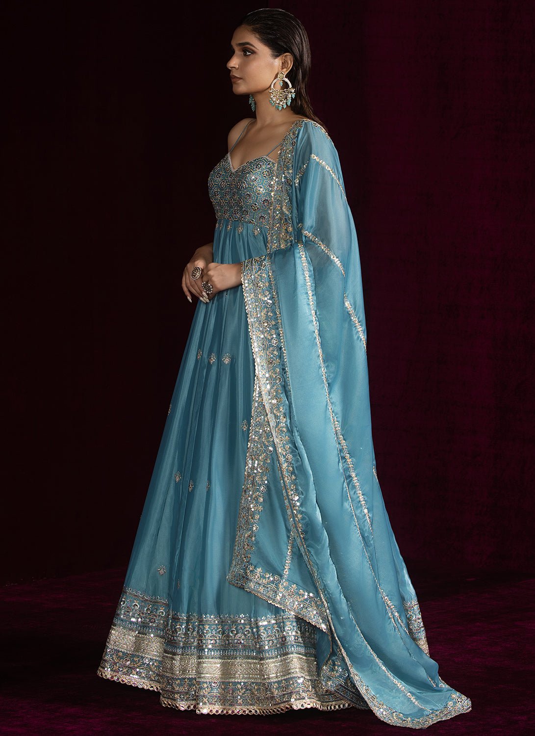 Light Blue Embroidered Silk Anarkali - Lashkaraa