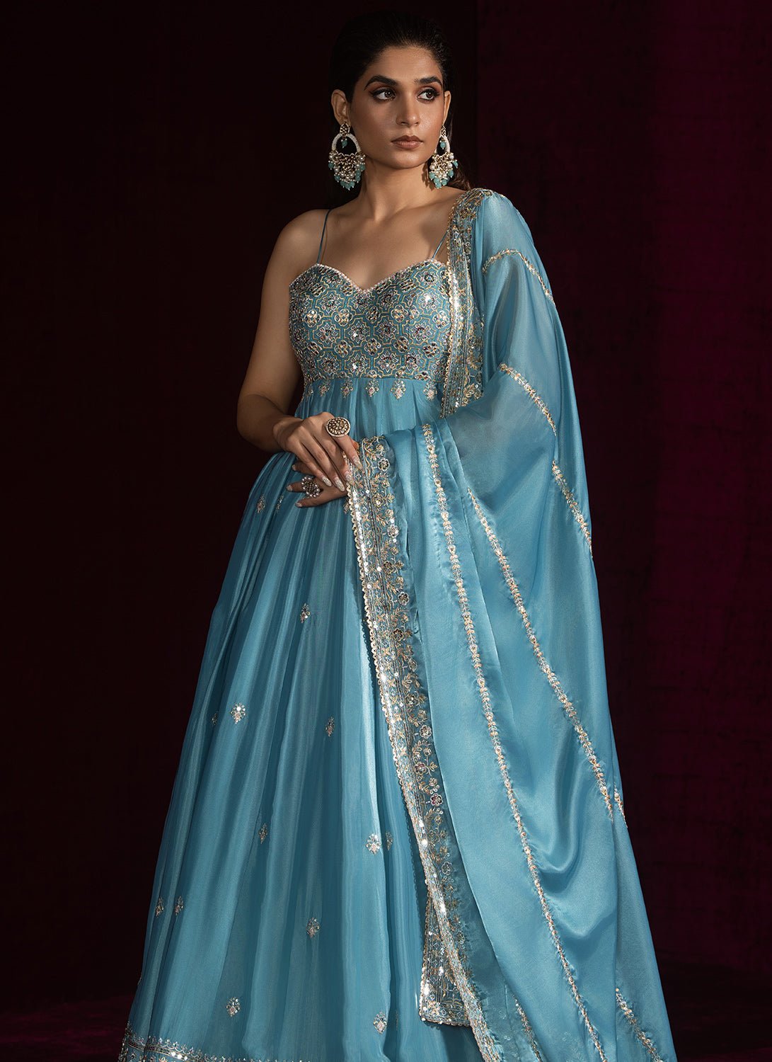 Light Blue Embroidered Silk Anarkali - Lashkaraa