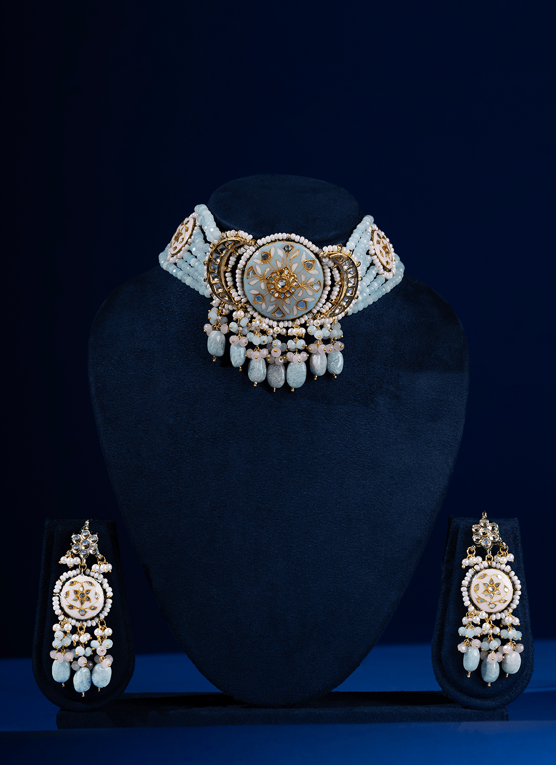 Light Blue Meenakari Choker Set - Lashkaraa