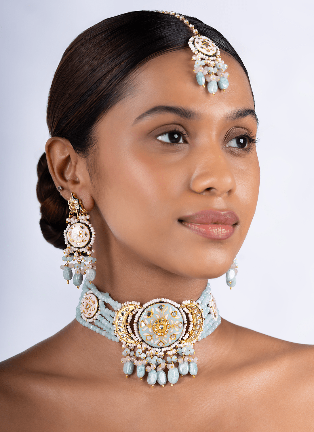 Light Blue Meenakari Choker Set - Lashkaraa