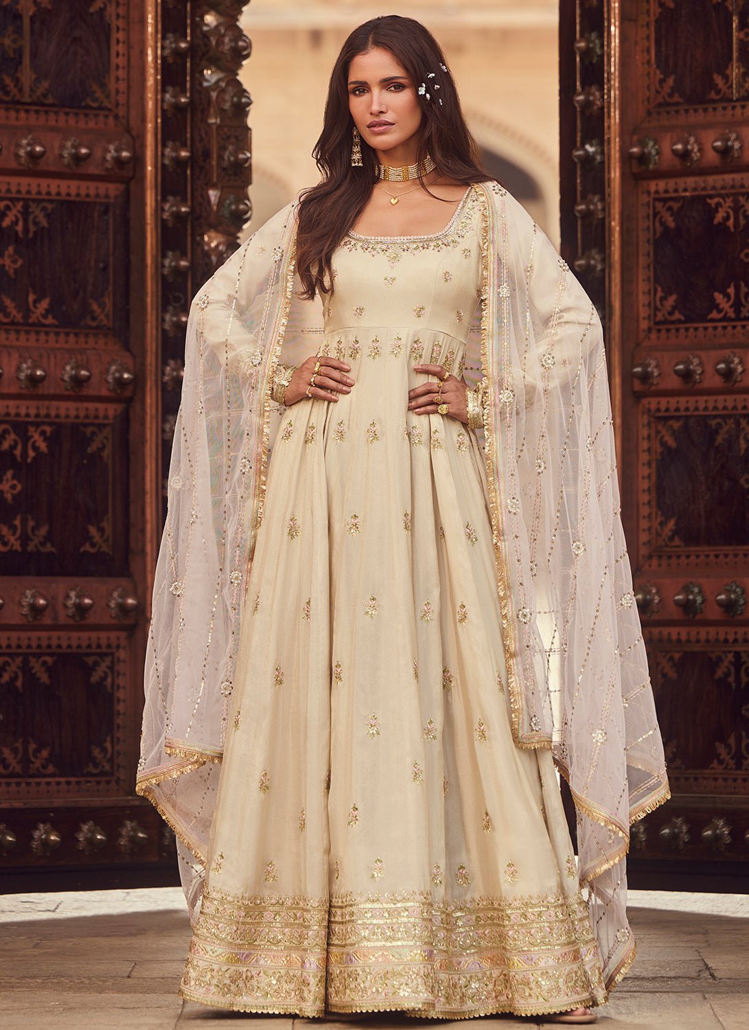Light Dusty Beige Embroidered Anarkali S Light Dusty Beige Embroidered Anarkali S