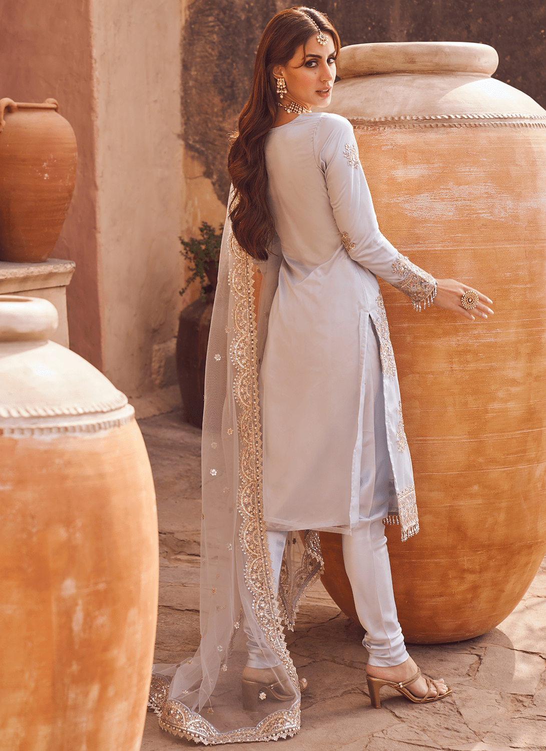 Light Dusty Bluish Grey Embroidered Straight Suit - Lashkaraa