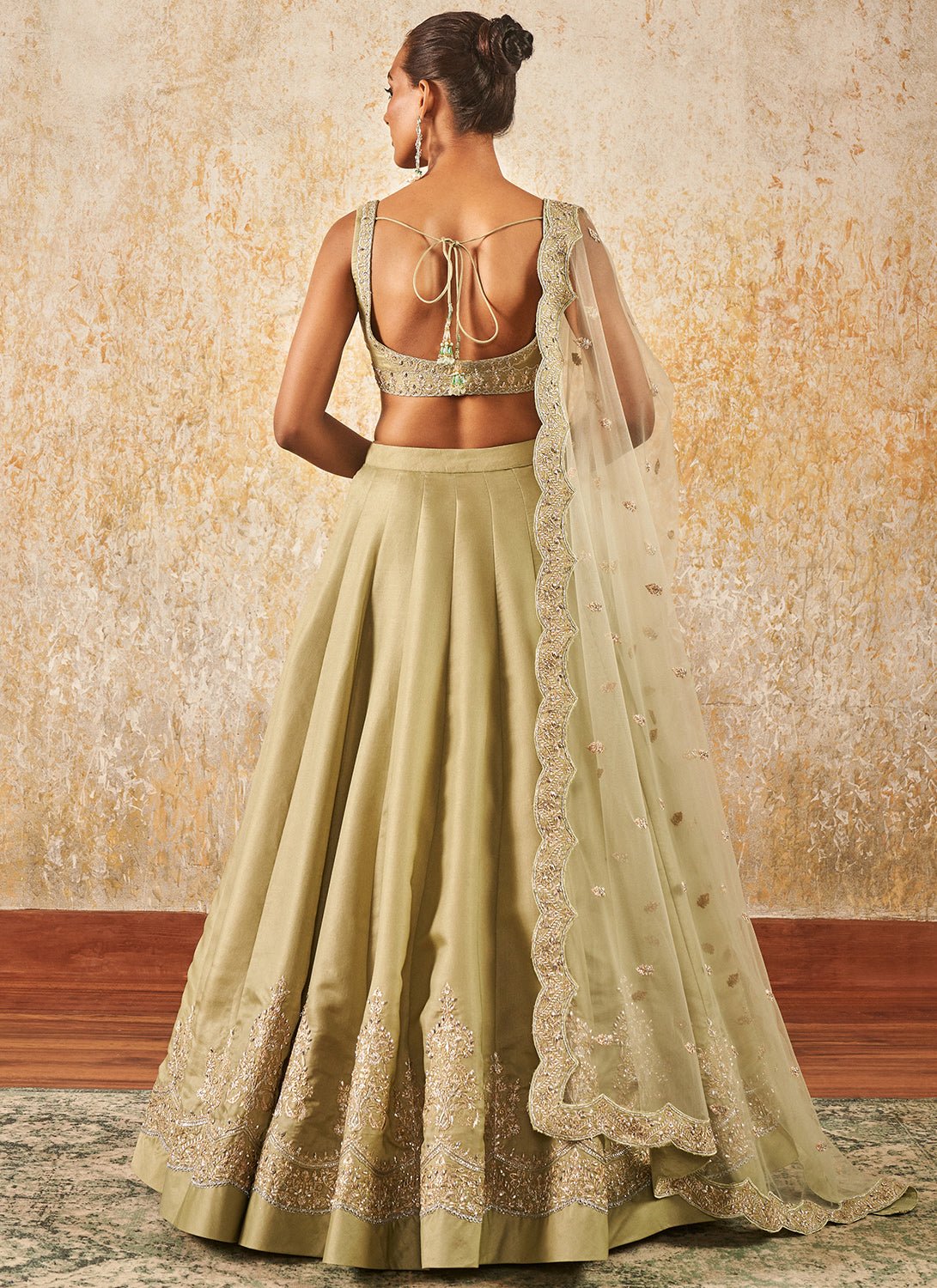 Light Dusty Green Embroidered Lehenga - Lashkaraa
