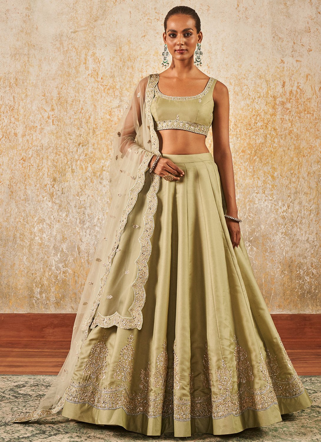 Light Dusty Green Embroidered Lehenga - Lashkaraa