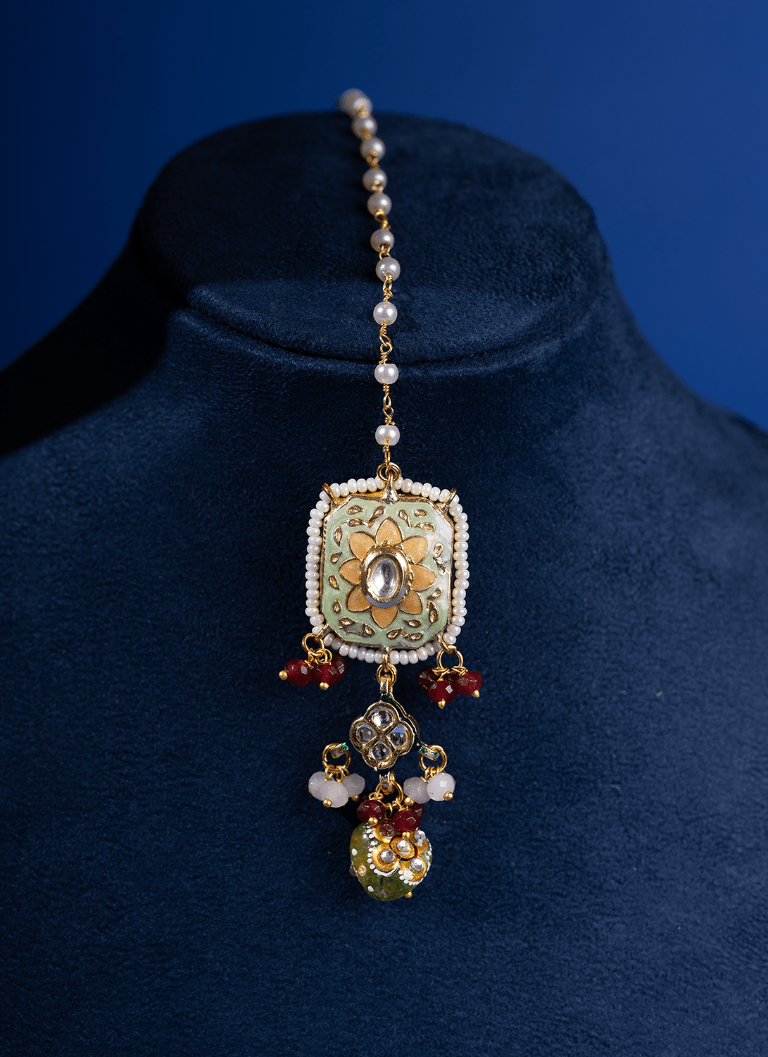 Light Green and Ruby Meenakari Necklace Set - Lashkaraa