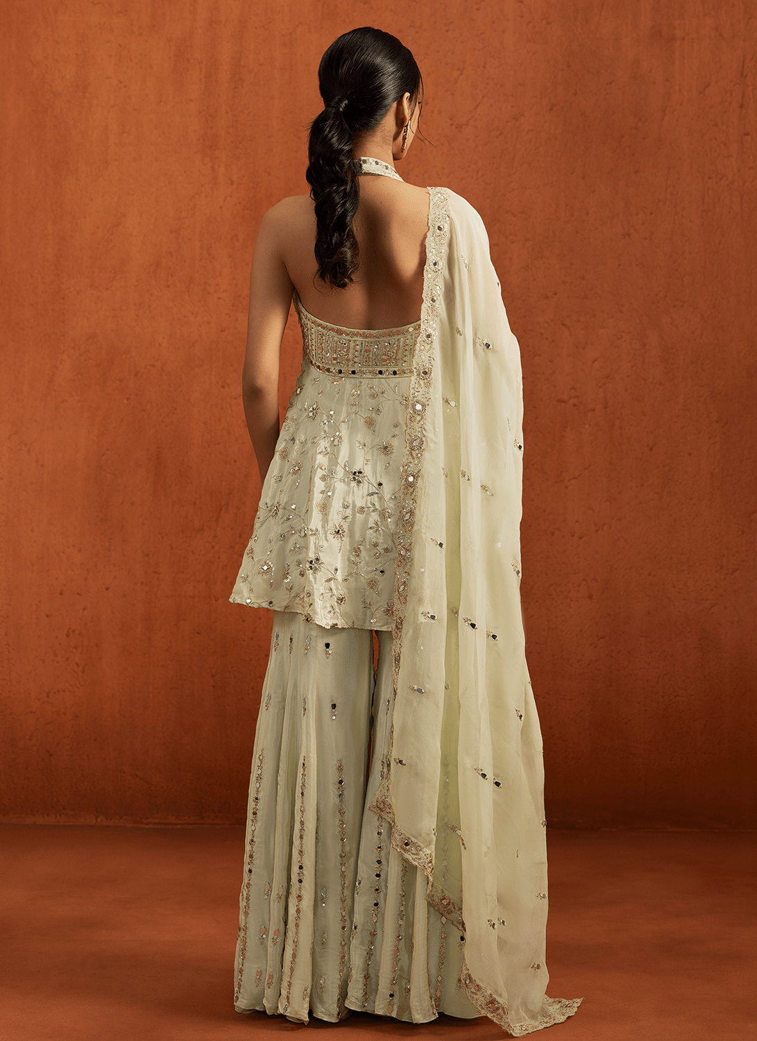 Light Green Embroidered Peplum Style Gharara Suit - Lashkaraa