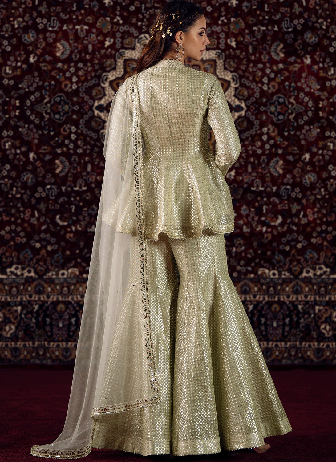 Light Grey Embroidered Viscose Tissue Sharara Suit - Lashkaraa