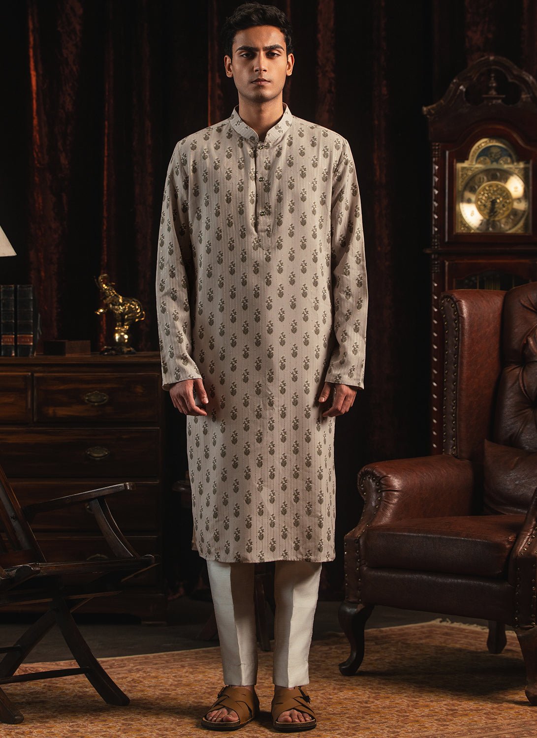 Light Grey Printed Kurta Set - Lashkaraa