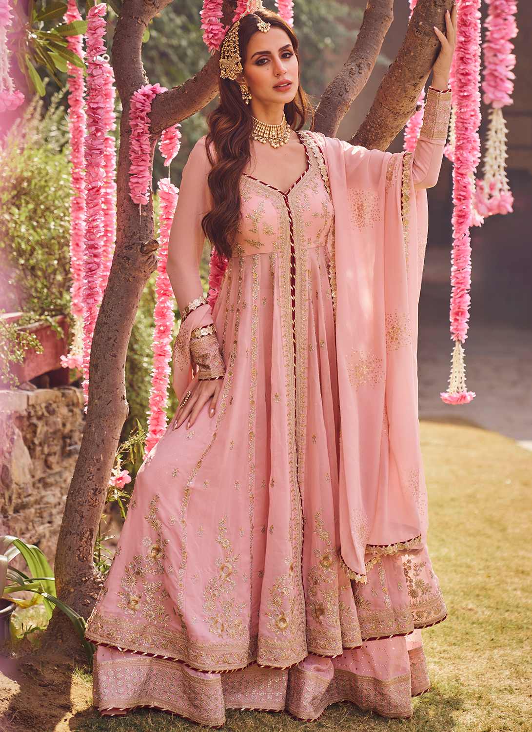 Light Pink Embroidered Anarkali Style Sharara - Lashkaraa