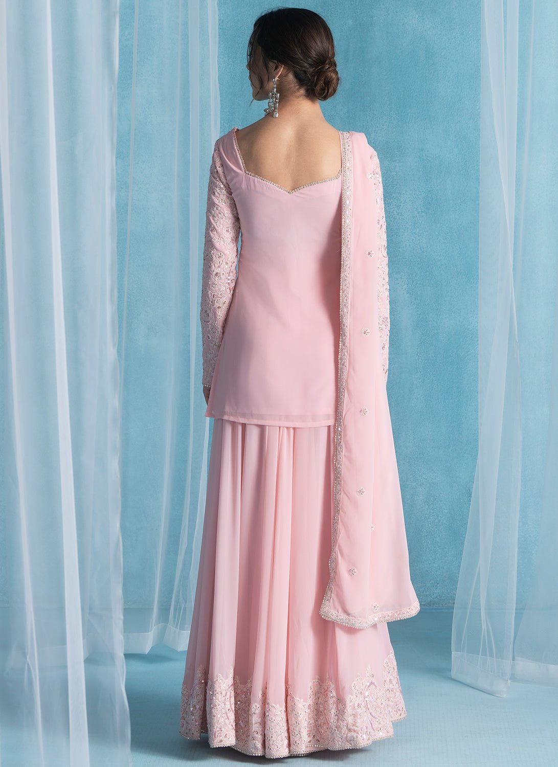 Light Pink Embroidered Lucknowi Sharara Suit - Lashkaraa