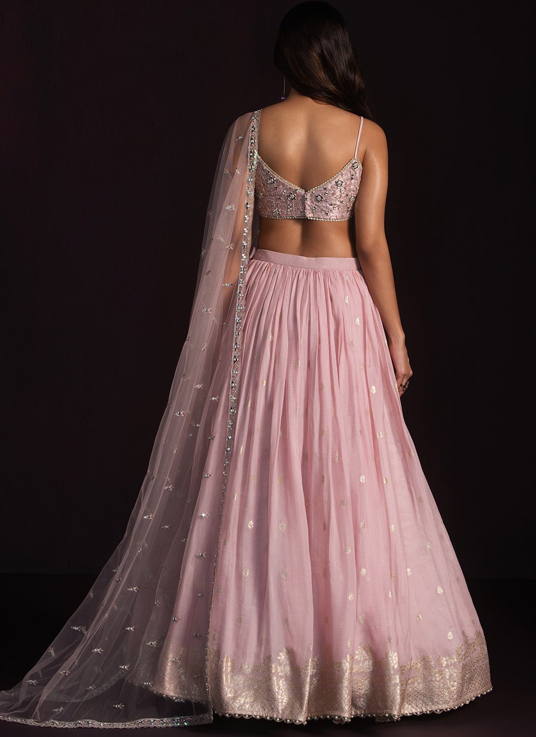 Light Pink Embroidered Net Lehenga - Lashkaraa