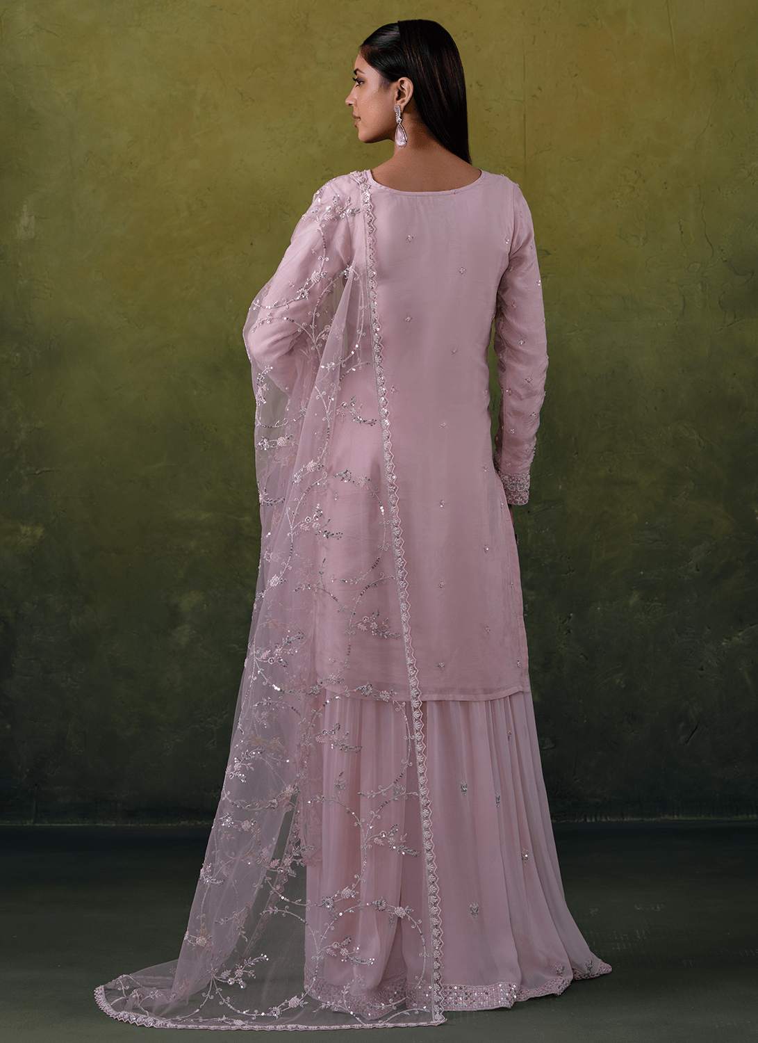 Light Pink Embroidered Organza Sharara Suit - Lashkaraa