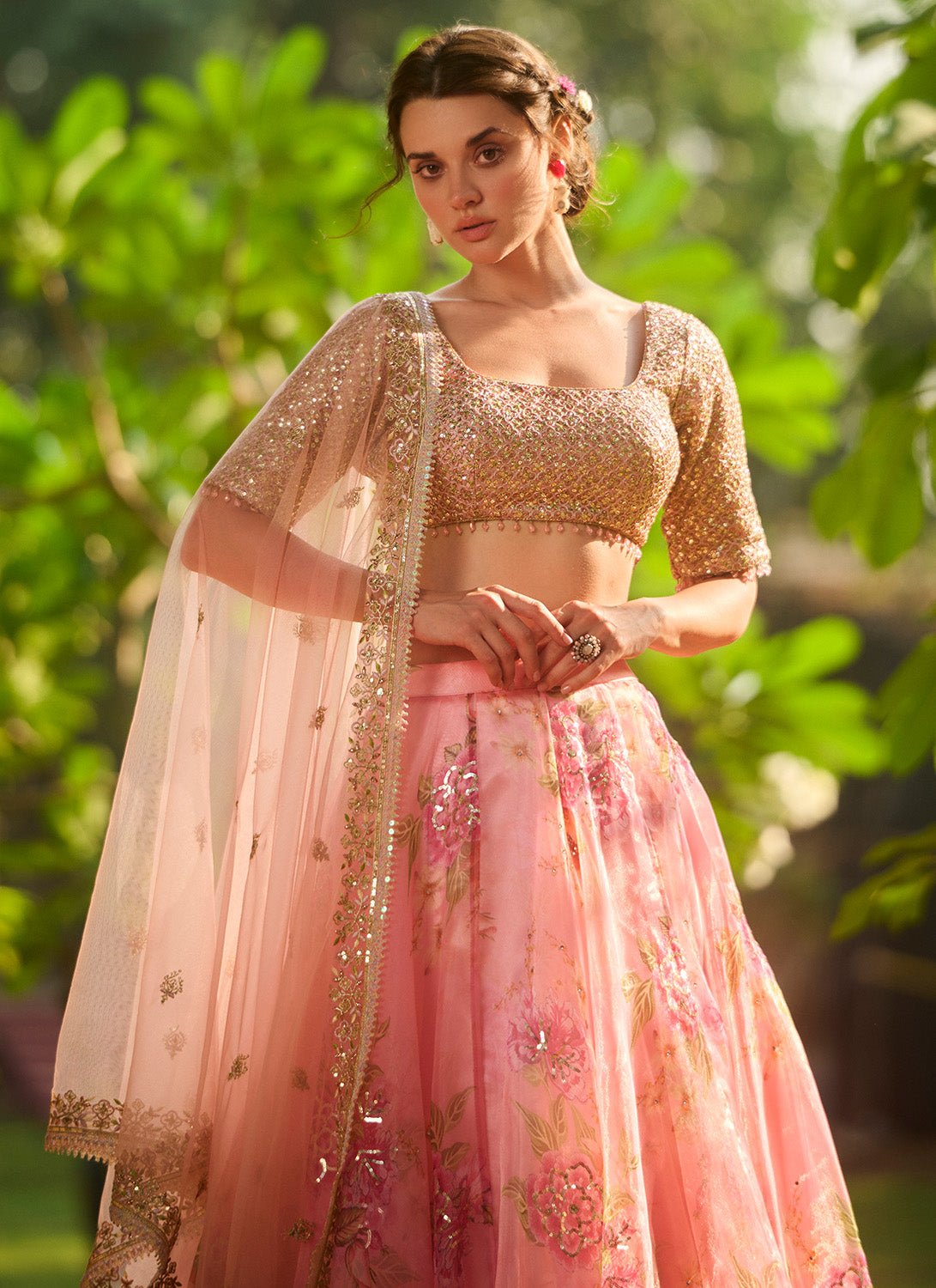 Light Pink Floral Embroidered Lehenga - Lashkaraa