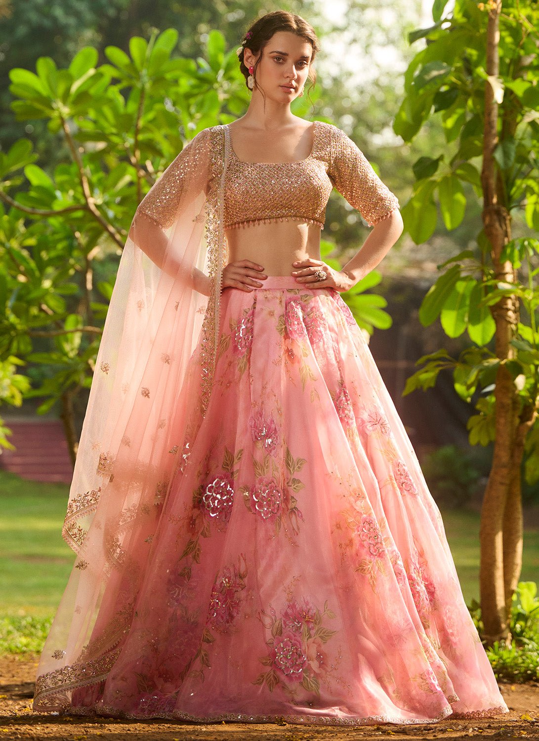 Light Pink Floral Embroidered Lehenga - Lashkaraa