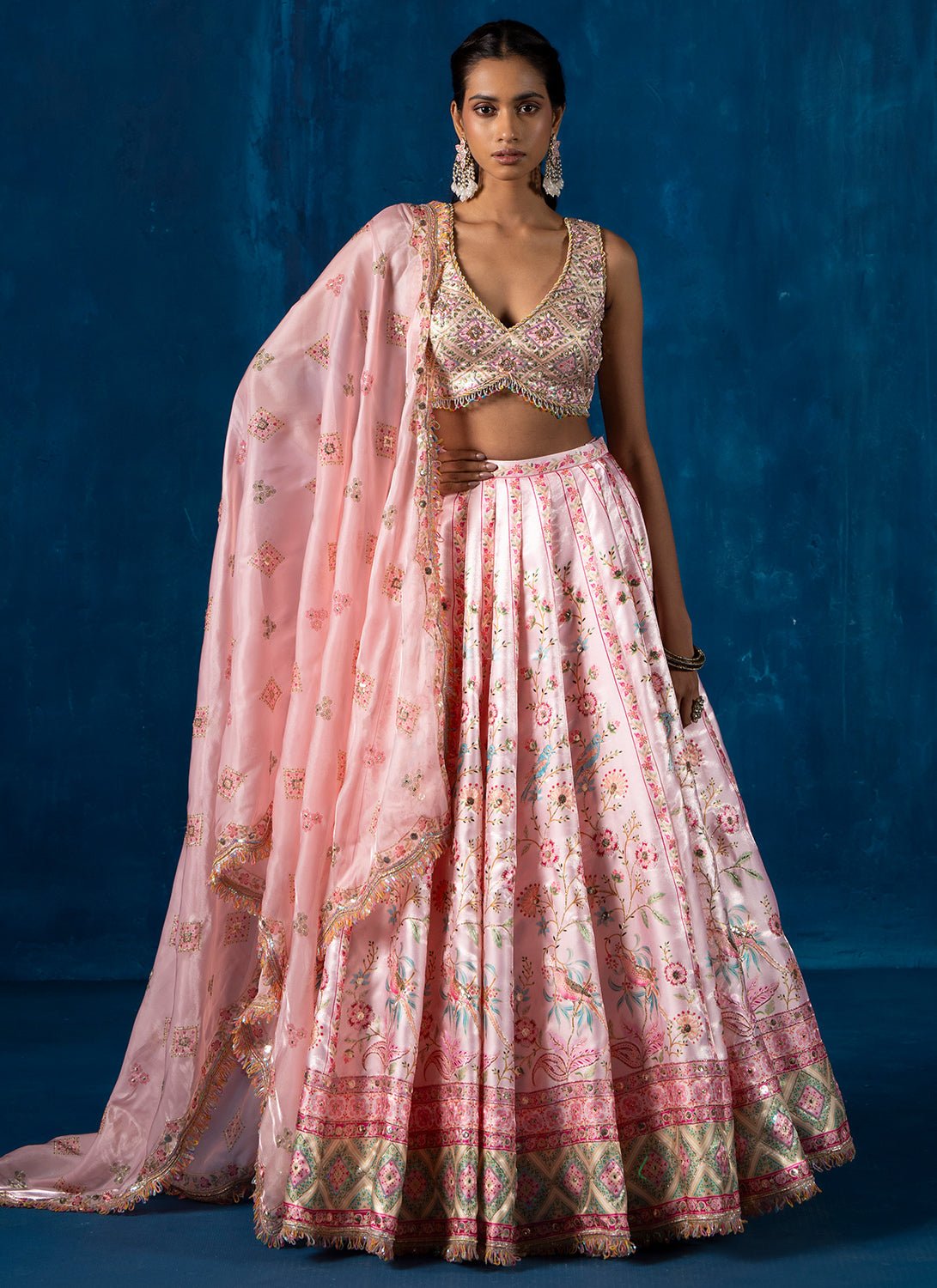 Light Pink Multicolor Embroidered Lehenga - Lashkaraa