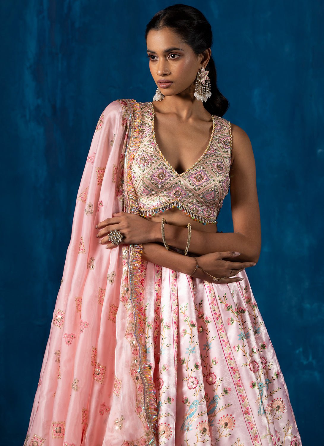 Light Pink Multicolor Embroidered Lehenga - Lashkaraa