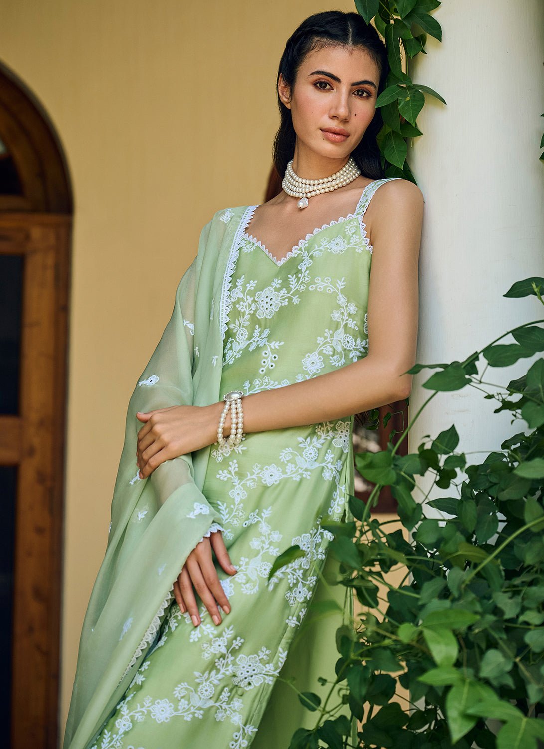 Lime Green Embroidered Cotton Straight Suit - Lashkaraa