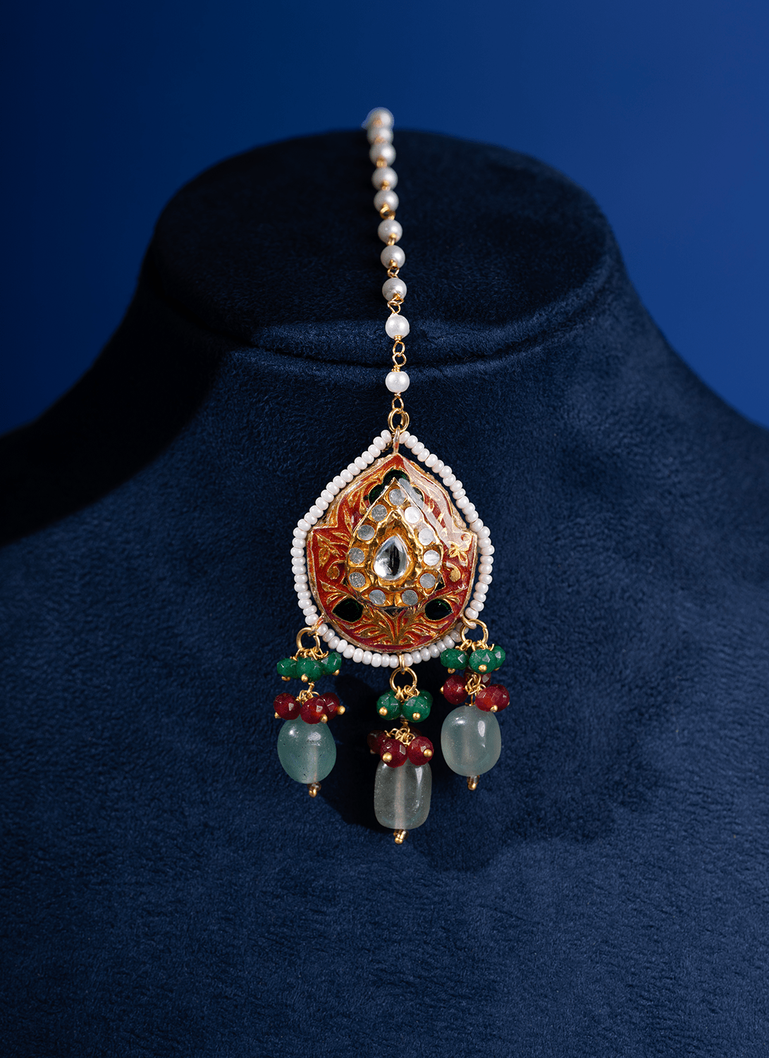 Maroon and Sage Meenakari Choker Set - Lashkaraa