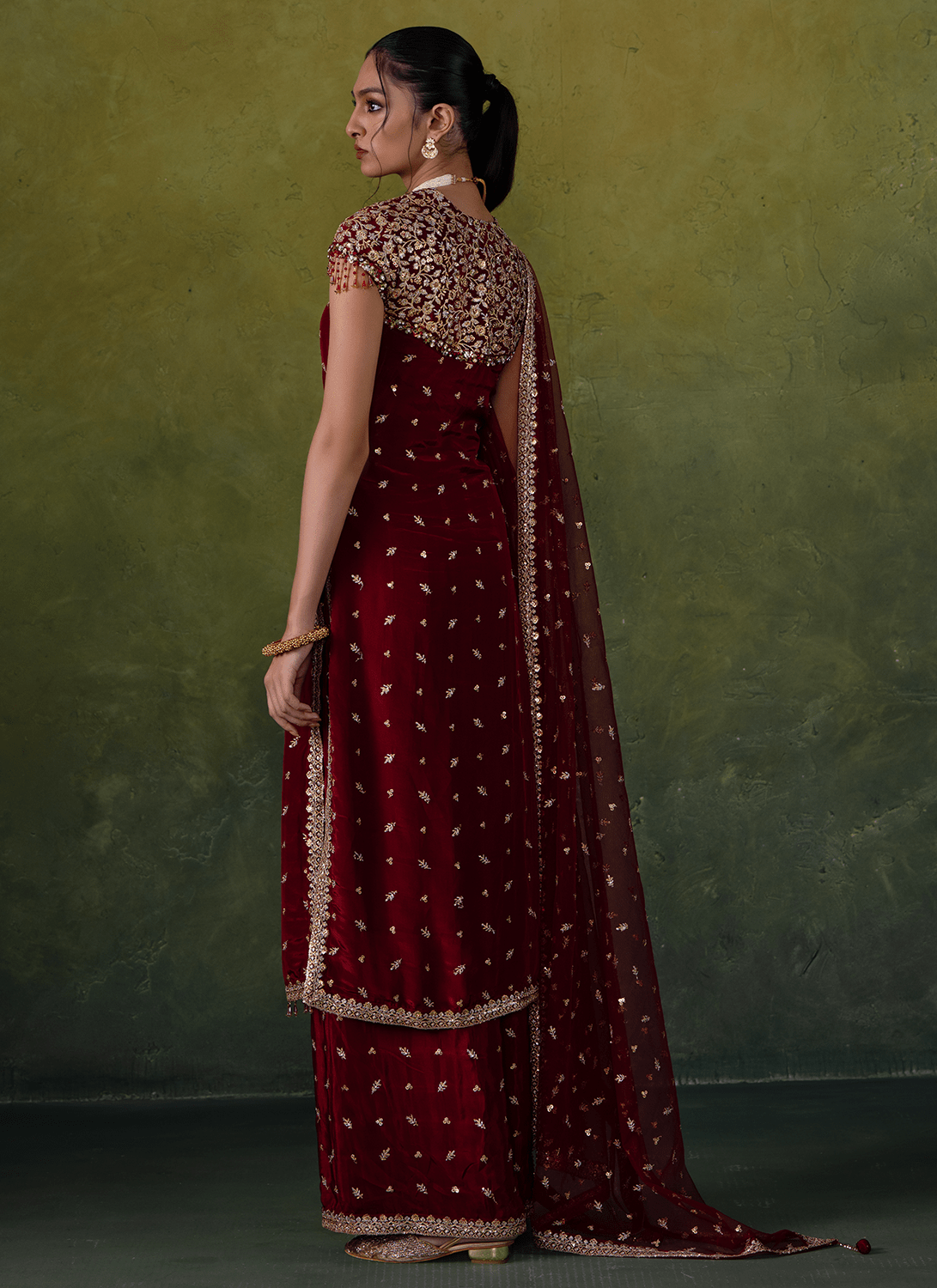 Maroon Embroidered Crepe Pant Suit - Lashkaraa