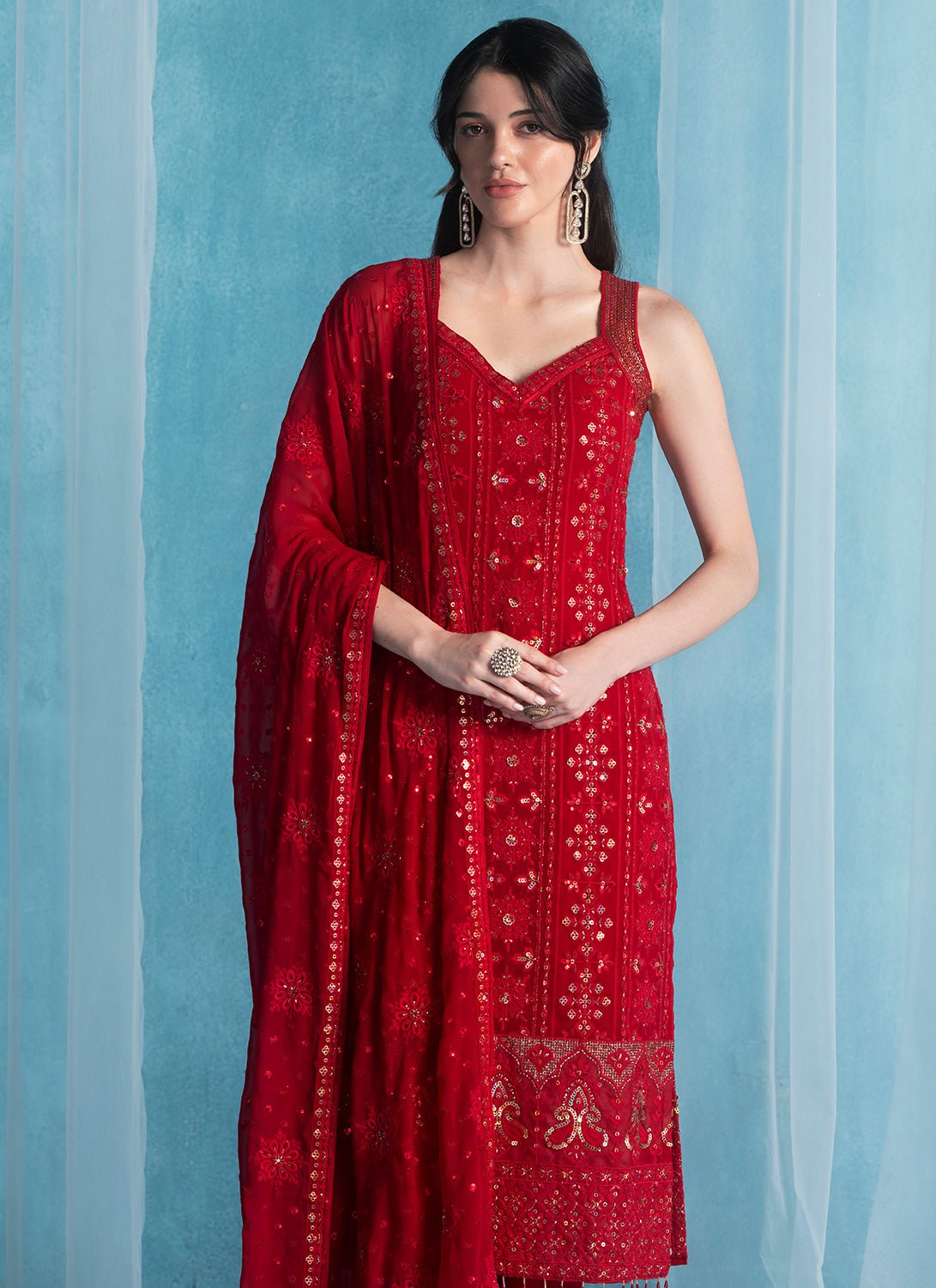 Maroon Embroidered Lucknowi Straight Suit - Lashkaraa