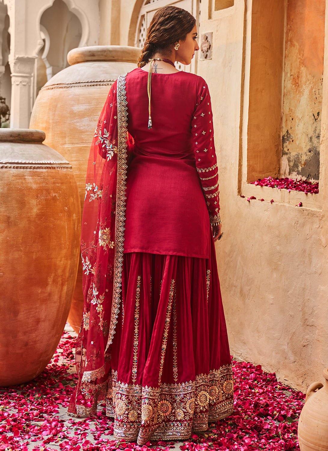 Maroon Embroidered Sharara Suit - Lashkaraa