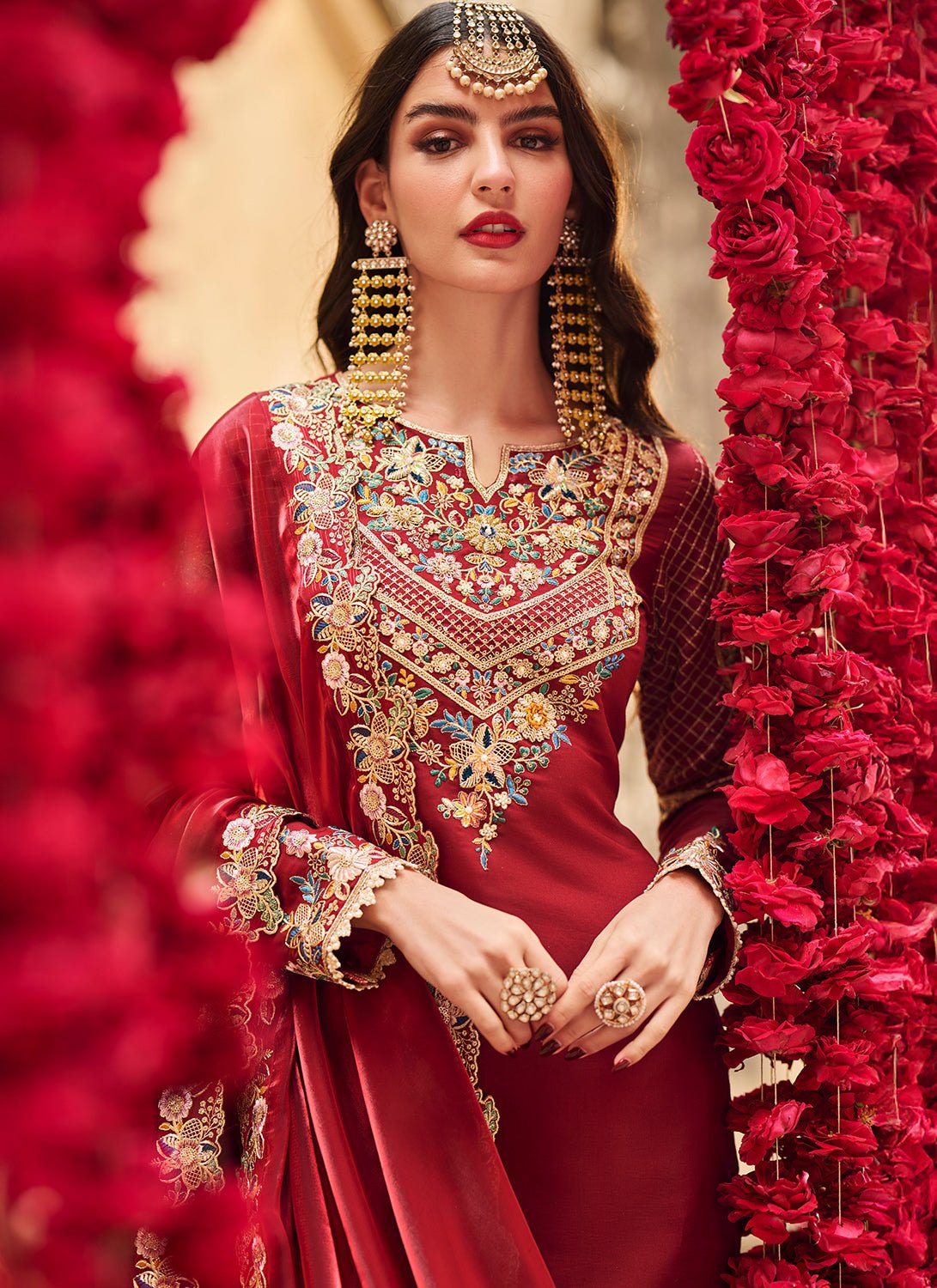 Maroon Embroidered Silk Gharara Suit - Lashkaraa