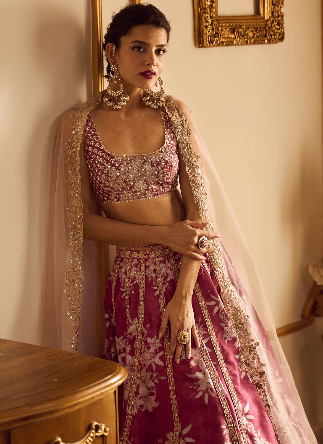 Maroon Floral Printed Lehenga - Lashkaraa