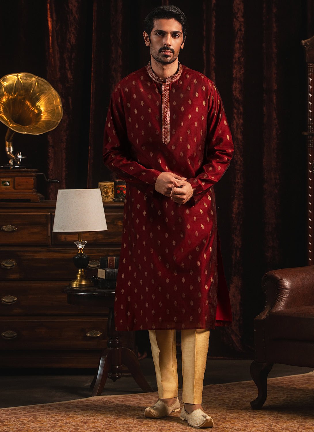 Maroon Foil Printed Kurta Set - Lashkaraa